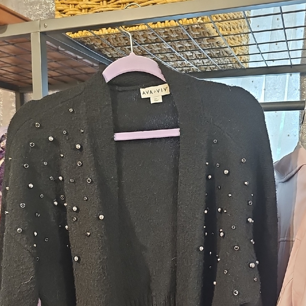 Ava & Viv Black Beaded Cardigan